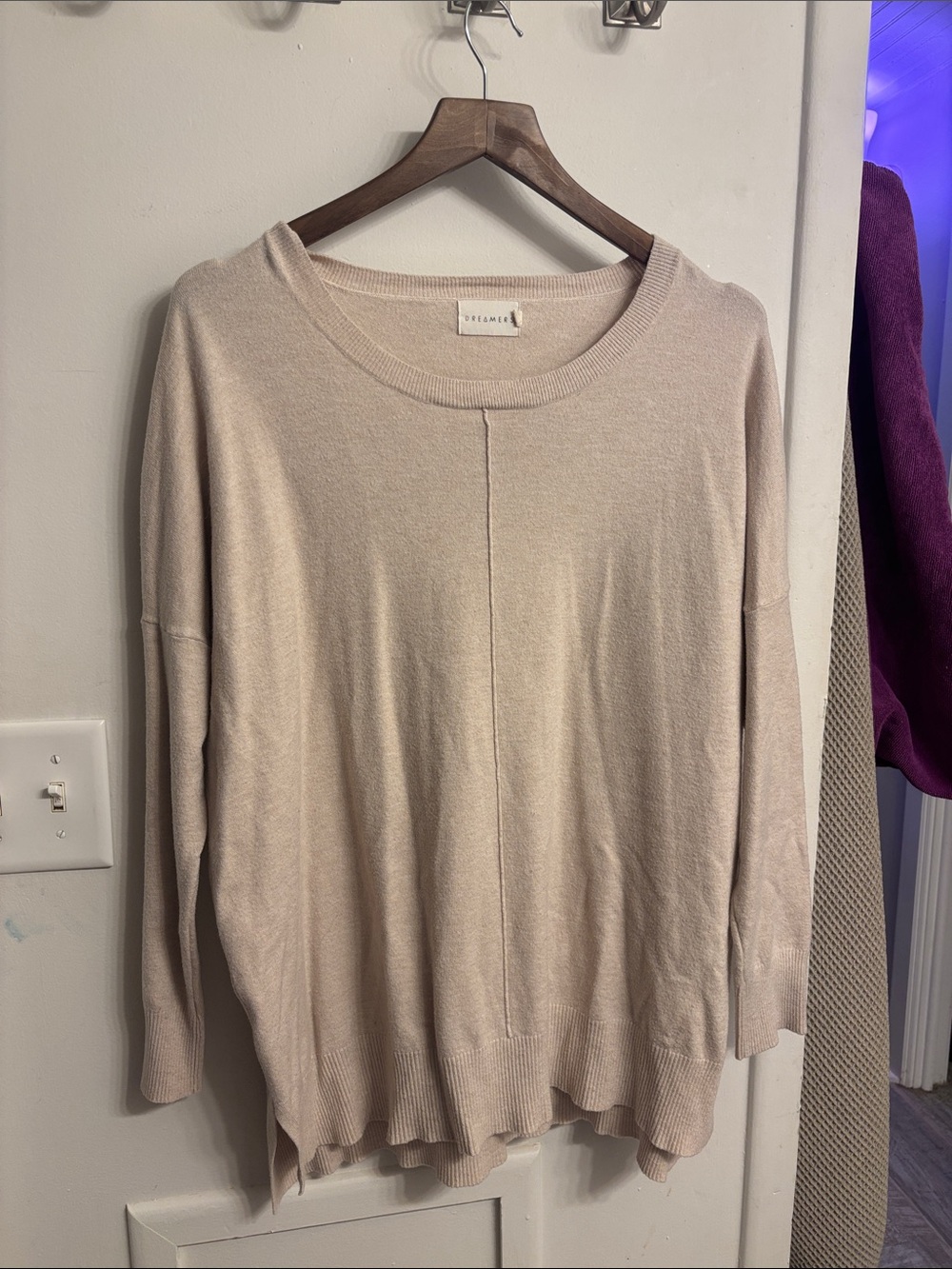 Dreamers Light Beige Scoop Neck Knit Sweater